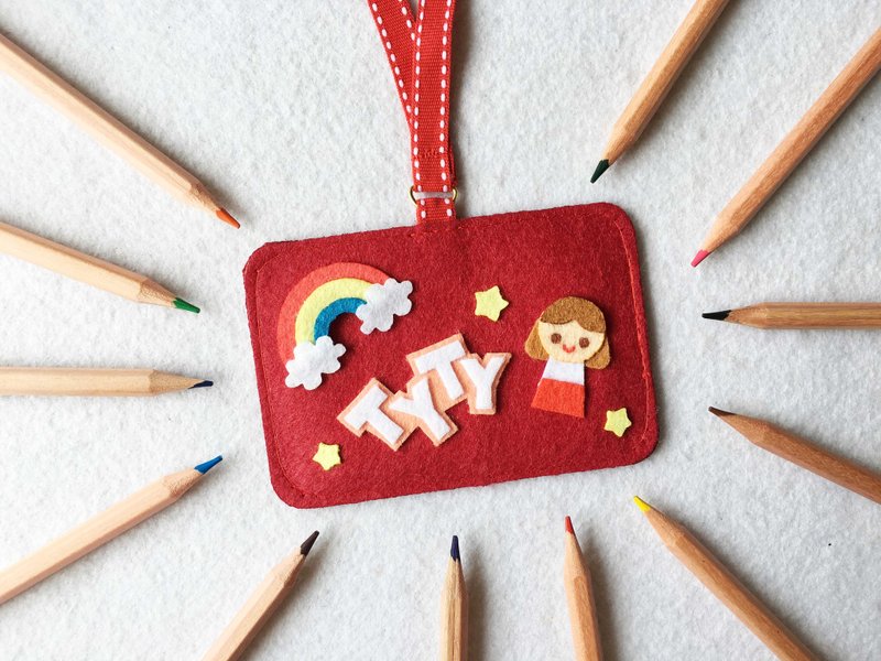 Red girl, rainbow and your name card holder with neck strap. - ID & Badge Holders - Other Materials Red