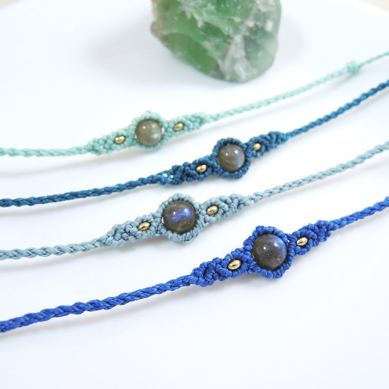 Simple Labradorite Bracelet / Natural Stone x Brazil Silk Wax Line Bracelet - Bracelets - Gemstone Blue