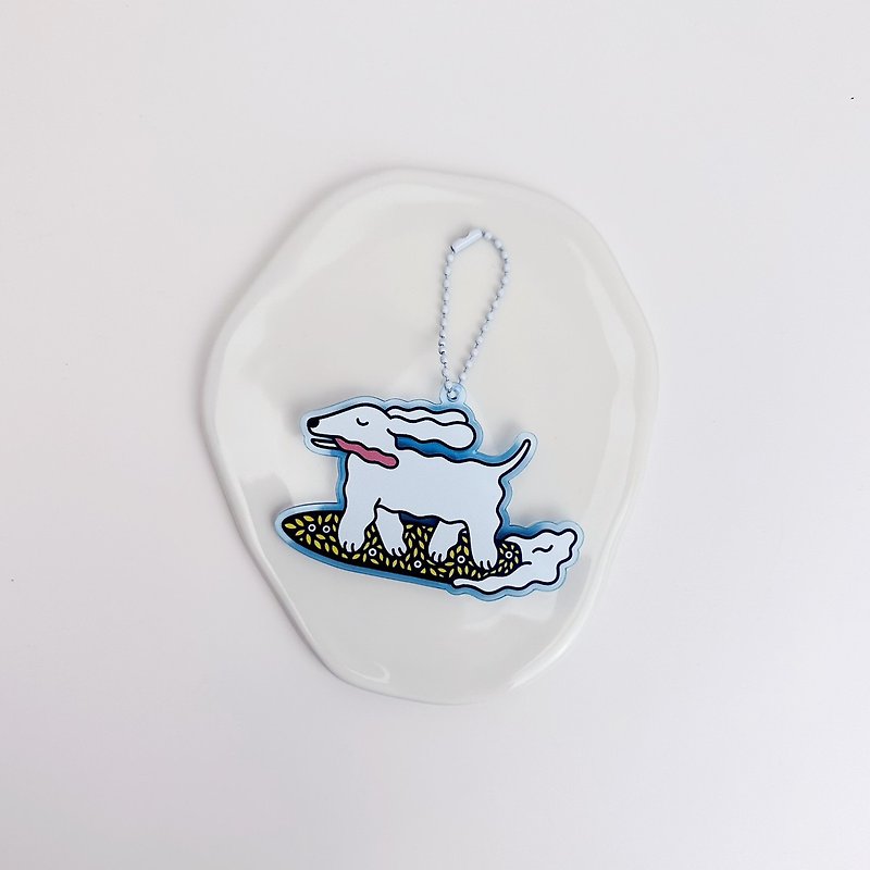 Surfing White Dog - Acrylic Charm - พวงกุญแจ - อะคริลิค สีน้ำเงิน