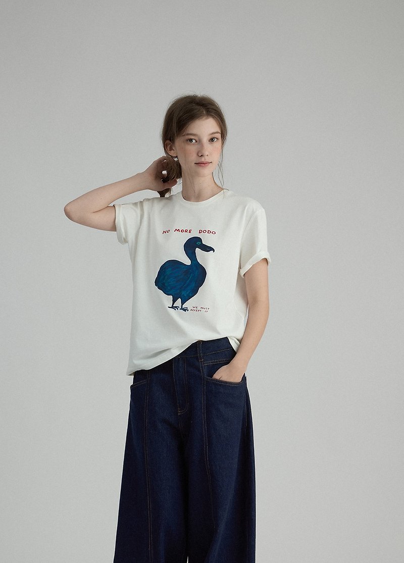 Nordic Daily Retro Print Short Sleeve T-Shirt Pelican Bird White - Women's T-Shirts - Other Materials White