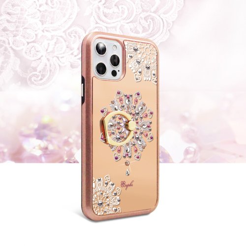 apbs 雅品仕 水晶彩鑽手機殼 iPhone 12 全系列水晶彩鑽全包鏡面指環扣雙料手機殼-映雪戀