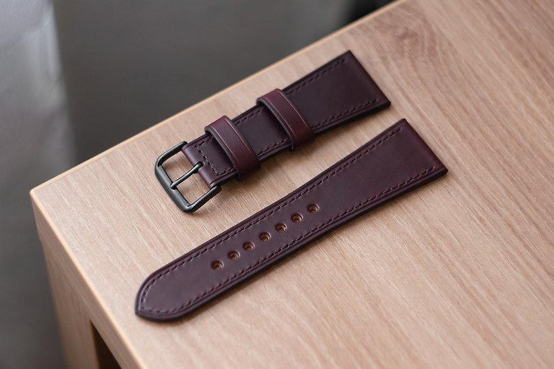 Burgundy horween chromexcel watch strap watch band full-grain - 錶帶 - 真皮 紫色