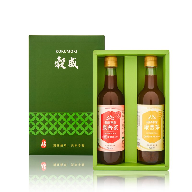 Kombucha gift box combination honey black tea + passion fruit black tea 360ml 1 bottle each - อาหารเสริมและผลิตภัณฑ์สุขภาพ - วัสดุอื่นๆ สีเขียว