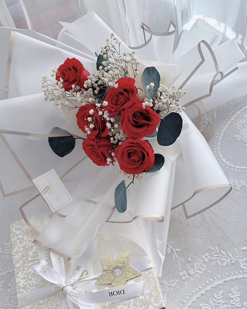 紅色永生玫瑰花束６朵 - 乾燥花/永生花 - 植物．花 紅色