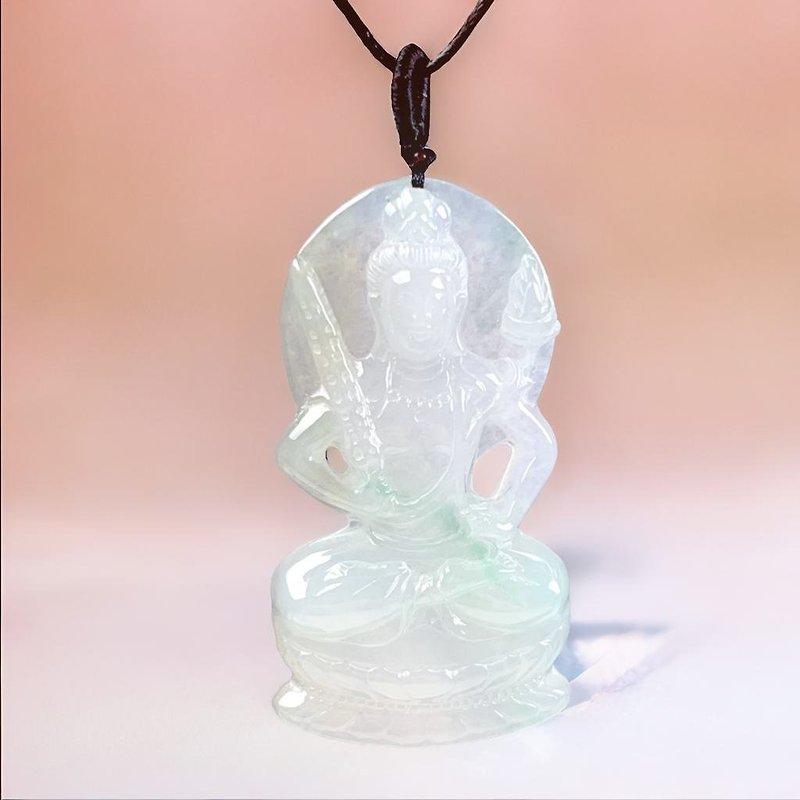 [Mother's Day Special] Ice-type Piaoyang Green Jade Void Bodhisattva | Natural Burmese Jade Jade A-grade - Necklaces - Jade Transparent
