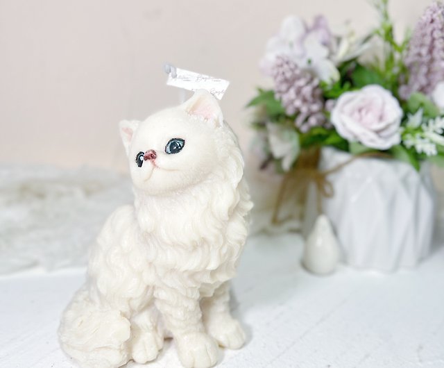 Porcelain Ceramic Playful White Persian Cat Kitten Figurine