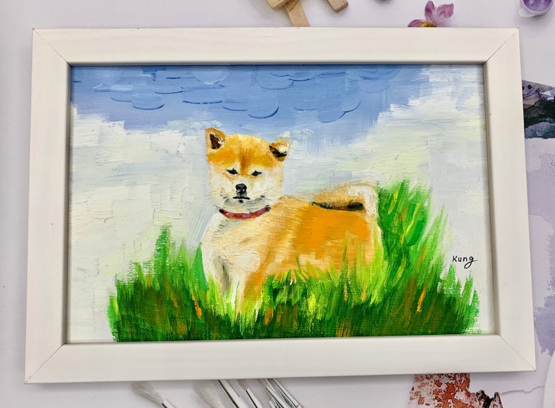 Customized 24.5*16.5 cm hand-painted pet oil portrait with frame - โปสเตอร์ - สี 