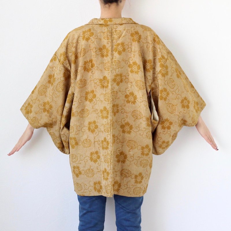 oriental kimono, floral haori, Kimono robe, Vintage haori, kimono /3483 - Women's Casual & Functional Jackets - Silk Yellow