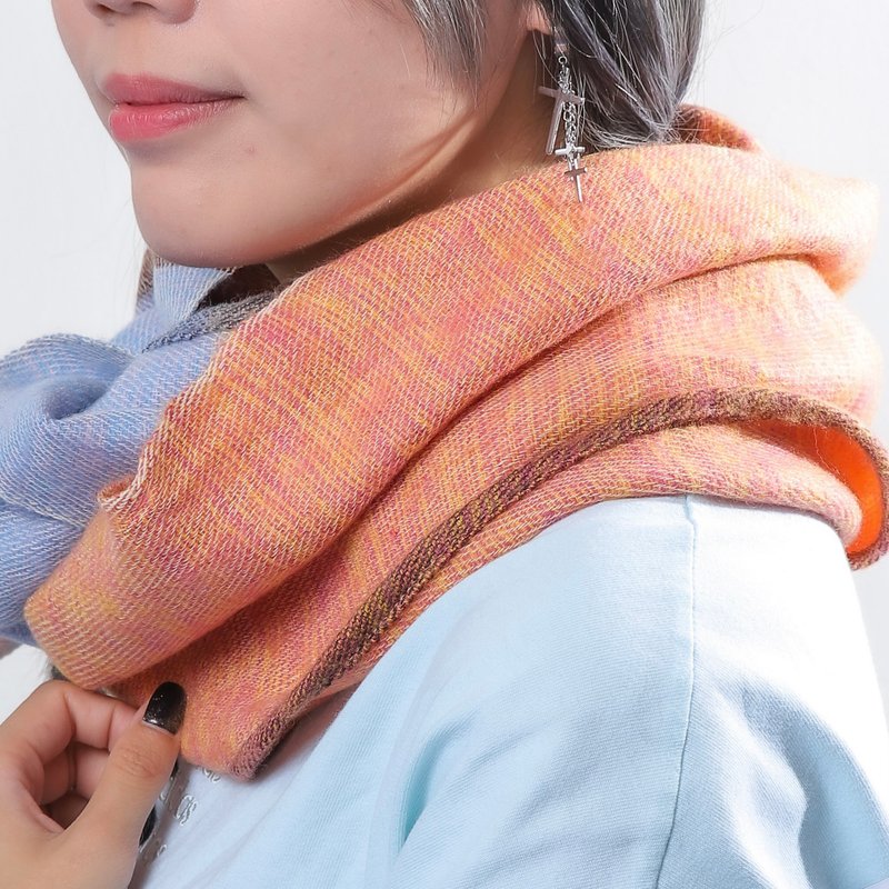 Cashmere blend scarf pink orange Brown blue handmade woven natural simple style - Knit Scarves & Wraps - Cotton & Hemp Orange