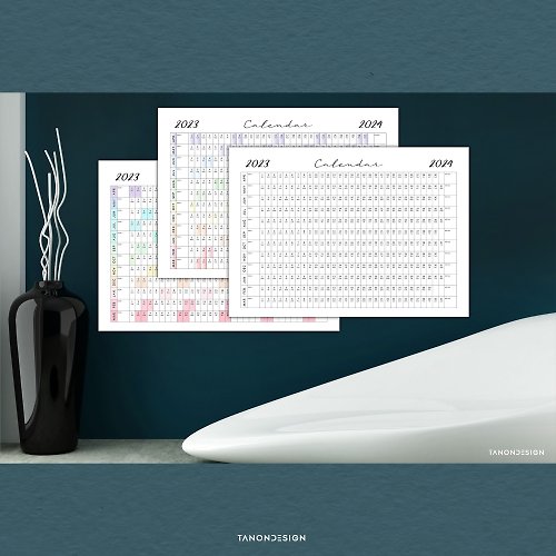 tanondesign Bundle Set of 3 versions of Financial Wall Calendar, Large Calendar