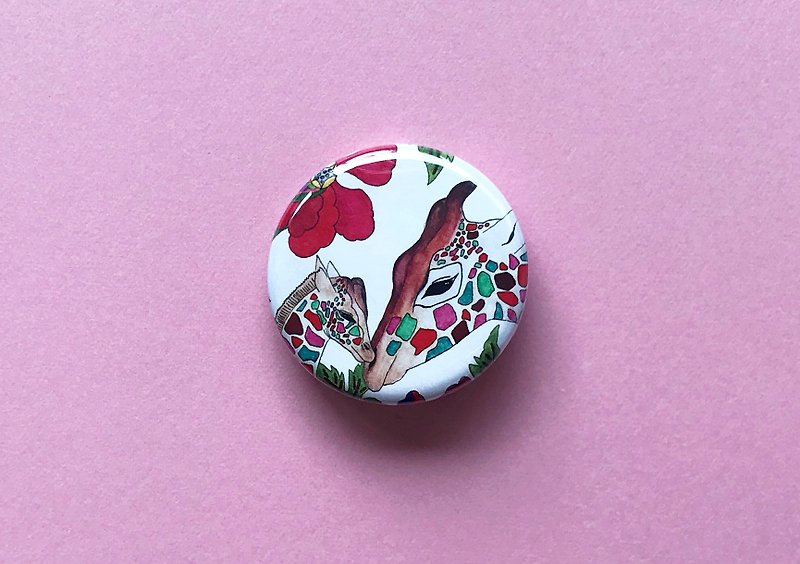 Giraffe Badge//Button//Colorful Animal//Parent and Child//Lovely Family - Brooches - Other Metals Pink