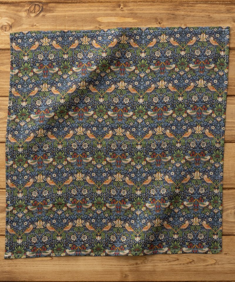 大きめリネンハンカチ ウィリアムモリス柄 43×43cm 05. Strawberry Thief B - 其他 - 其他材質 多色