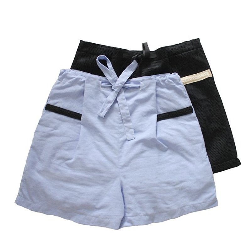 MaodiuL cat lost independent original college loose drawstring tie Bermuda shorts (blue and purple) - Women's Pants - Cotton & Hemp Blue
