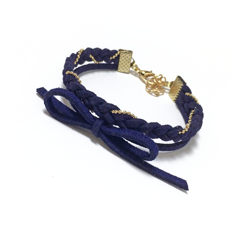 Handmade Double Braided Stylish Bracelets Rose Gold Series–dark blue limited - สร้อยข้อมือ - วัสดุอื่นๆ สีน้ำเงิน
