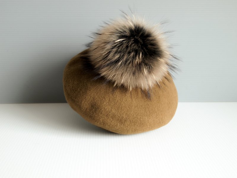 Beret Pompon Set Wool Fluffy Knit Hat Unisex Women's Men's - Hats & Caps - Wool Multicolor