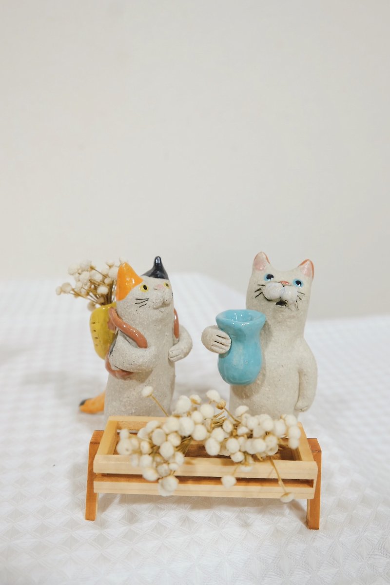 手作りのセラミック猫置物_01 - 花瓶・植木鉢 - 陶器 ホワイト