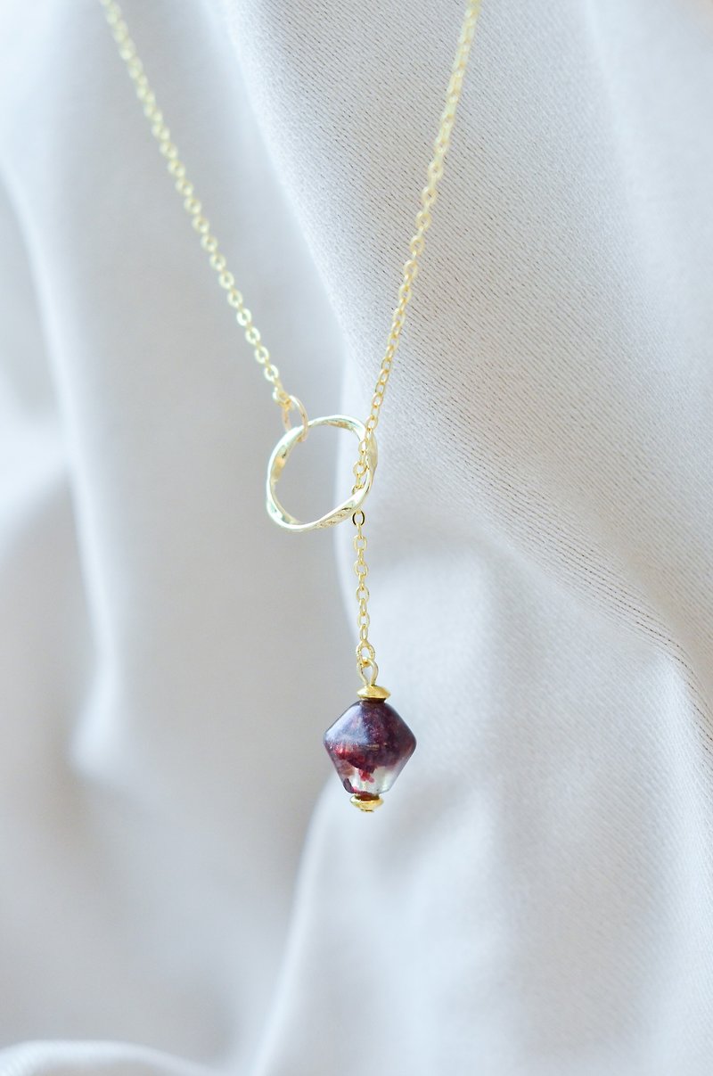 [Eco-friendly Necklace] Xiri Purple Gemstone Gold-plated Ring Lariat Necklace/Handmade/Gift/Recommended - Necklaces - Plants & Flowers Purple
