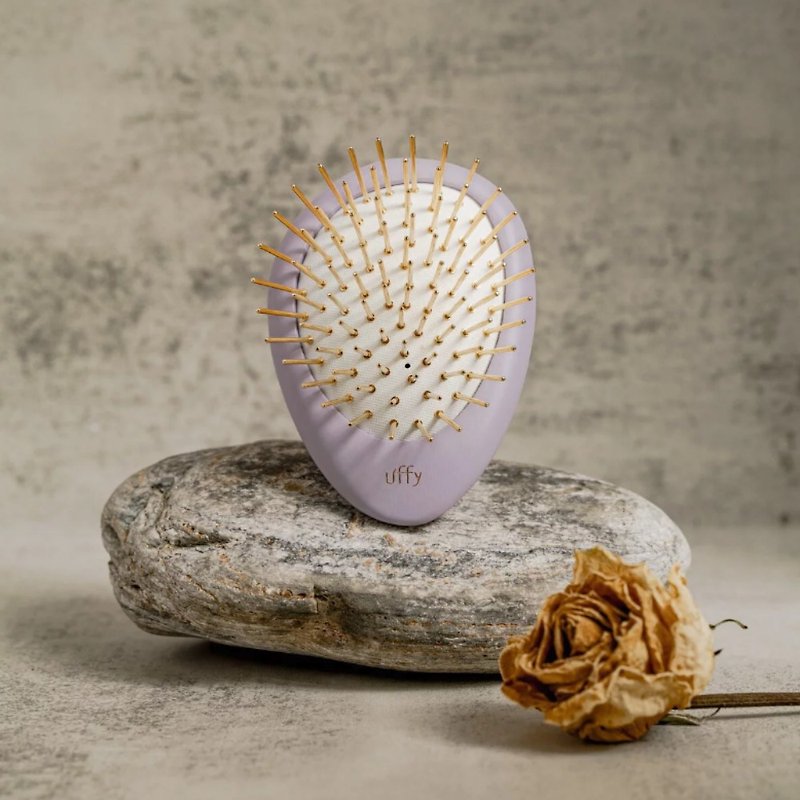Uffy 24K Gold Plated Hairbrush - Ergonomic Scalp Massager - Violet Purple - Makeup Brushes - Wood 