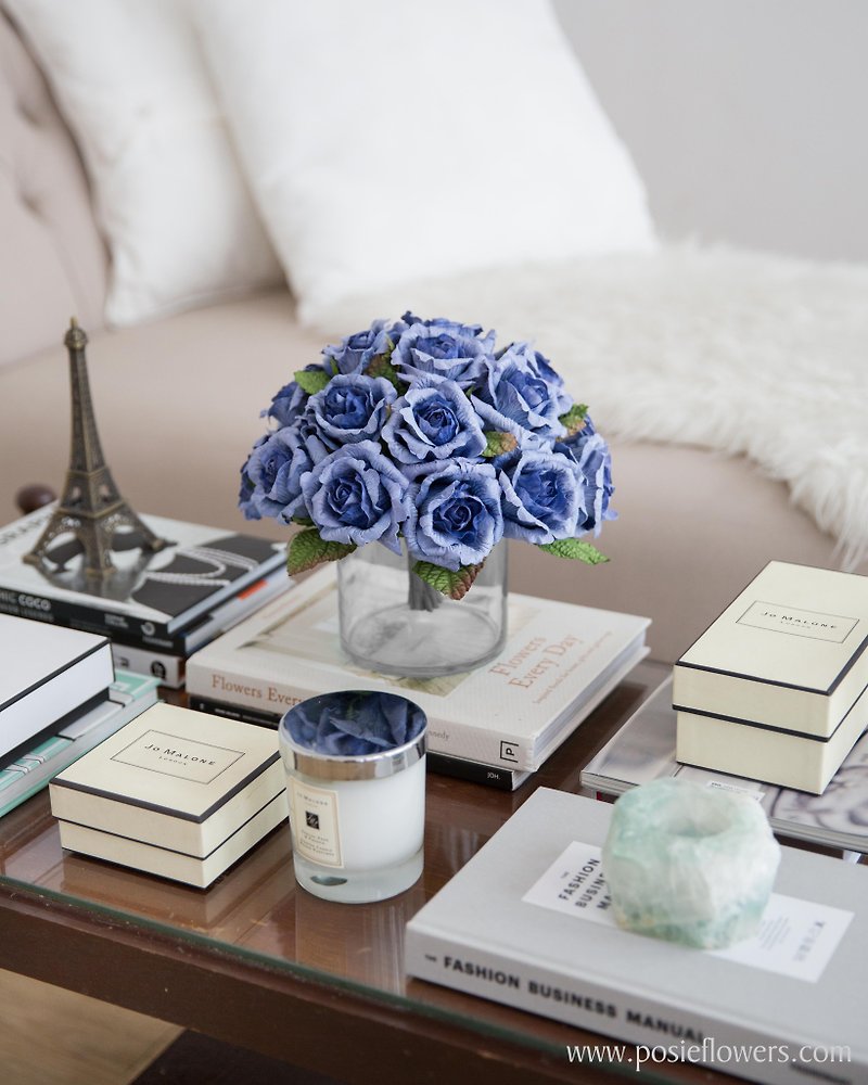 กระดาษ ของวางตกแต่ง สีน้ำเงิน - Blue Rose Bordeaux vase for Decoration