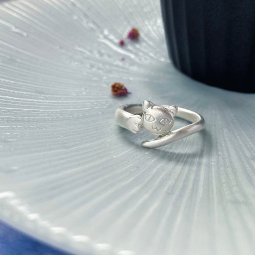 Alice Silver 手作銀飾 貓戒 - 編織純銀戒指 客製化禮物 喵 貓咪