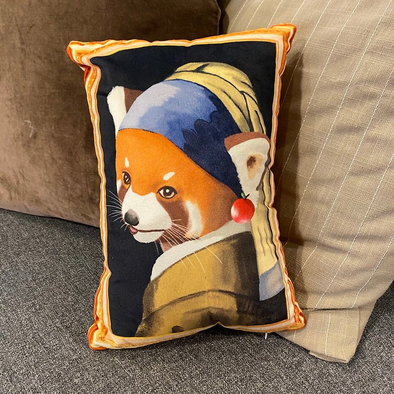 Red Panda with a Pearl Earring cushion pillow - Pillows & Cushions - Polyester Multicolor