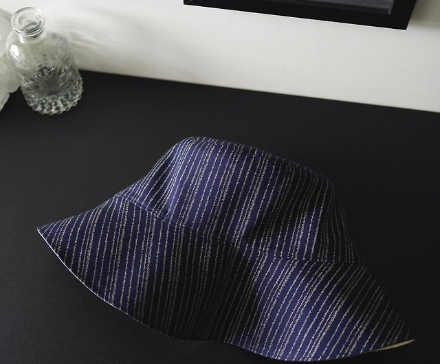 Simple Stripe Bandage Reversible Fisherman Hat Sun Hat-Long Brim