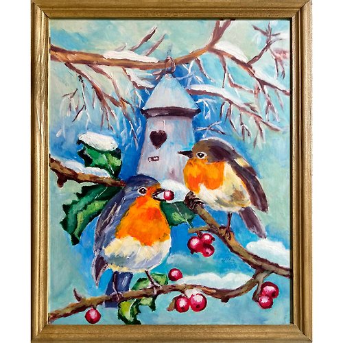 塔蒂艺术绘画工作室 鳥屋裡的小鳥 / 溫馨的聖誕畫 / 裱框藝術