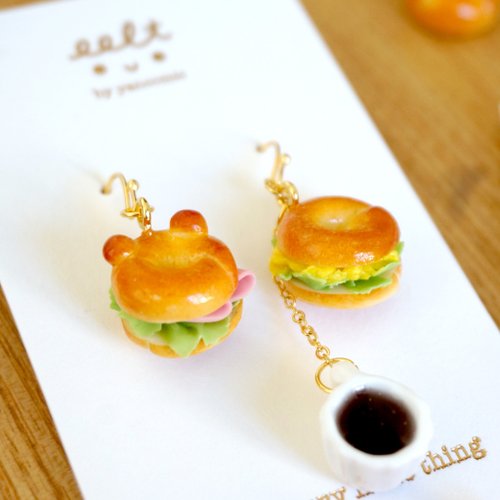 Enjoy every little things by Yan 幸福.小熊Bagel.貝果配咖啡早餐.手工耳環 (現貨/預訂)