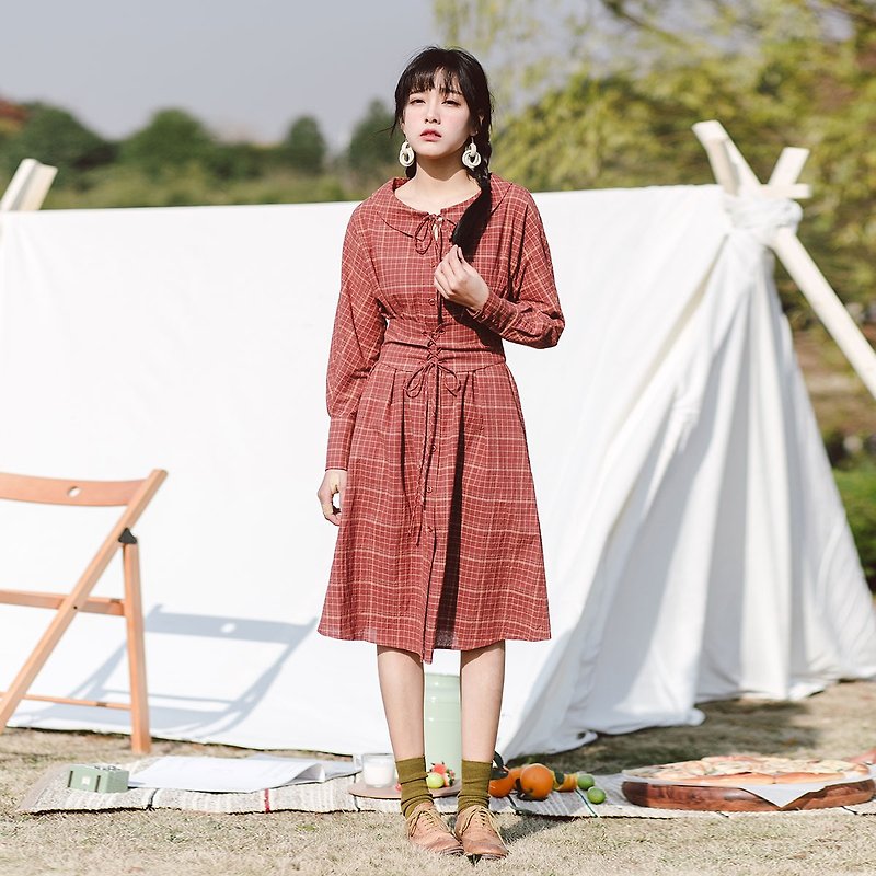 Anne Chen 2018 spring new plaid long dress dress - One Piece Dresses - Other Materials Red