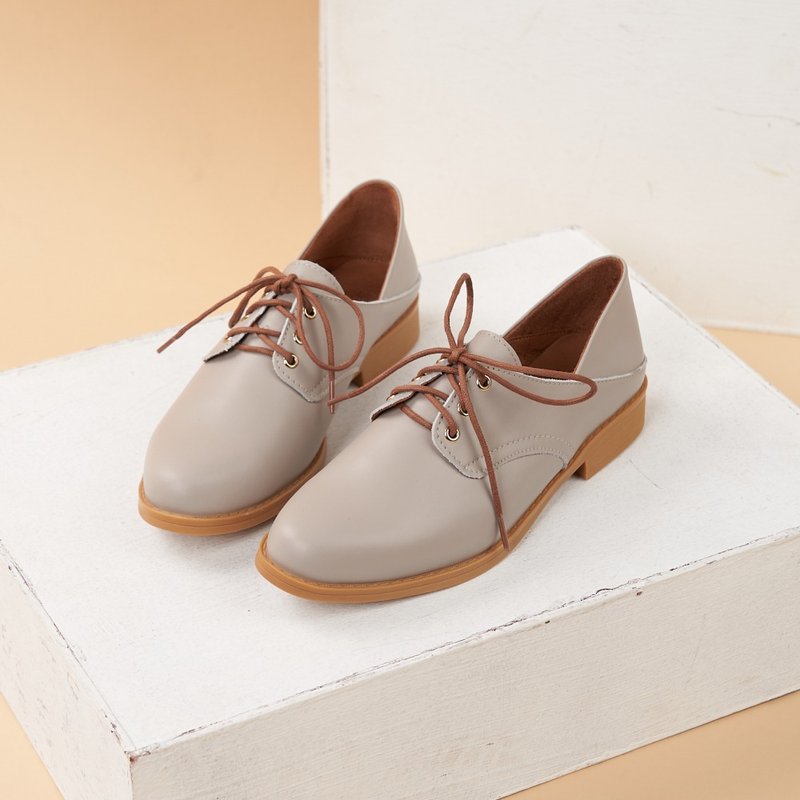 2Way_Plain-faced derby shoes gray - รองเท้าอ็อกฟอร์ดผู้หญิง - หนังแท้ สีเทา