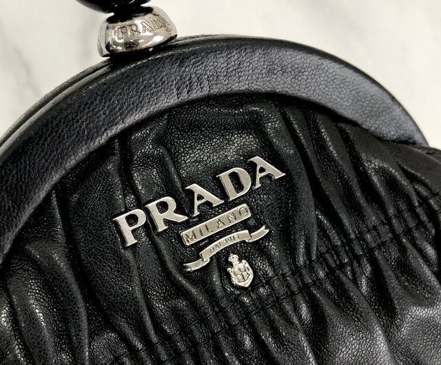 日本直送 名牌中古包 】PRADA プラダ ロゴ ストーン レザー ギャザー