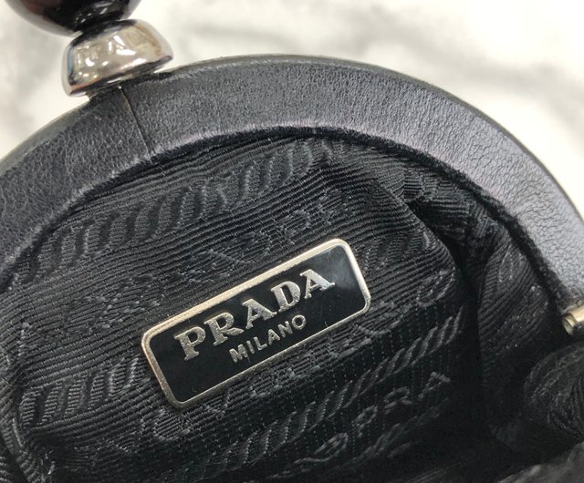 日本直送 名牌中古包 】PRADA プラダ ロゴ ストーン レザー ギャザー 