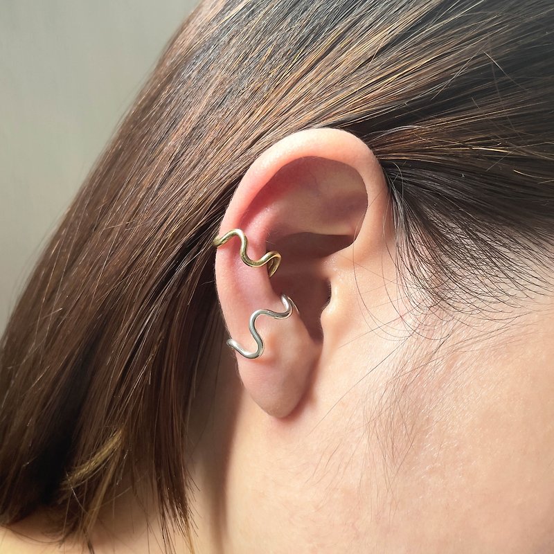 Wavy Ear Cuff | Simple | Ear Buckle | Earrings | No Pierced | 925 Sterling Silver | Bronze - Earrings & Clip-ons - Sterling Silver 