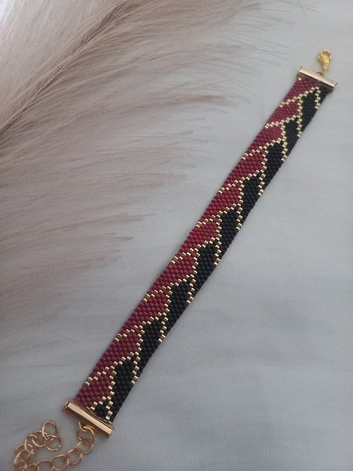 katelyn_jewelry Bracelet beads Miyuki Red and black handmade jewelry