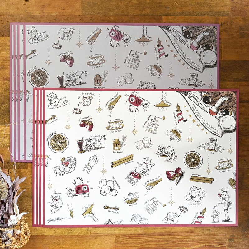 Design Paper_喫茶店のデザインペーパー 【 Curiosity Cat 】 - 書衣/書套 - 紙 紅色