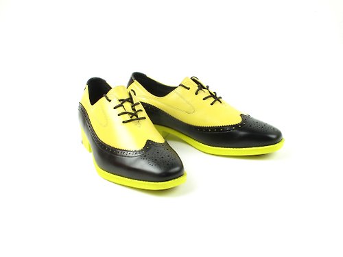 PUHU 彪琥 - 有型又好行的第一首選 MIT 【拼接雕花輕量紳仕皮鞋-黑黃】紳士鞋 牛津鞋 設計款皮鞋