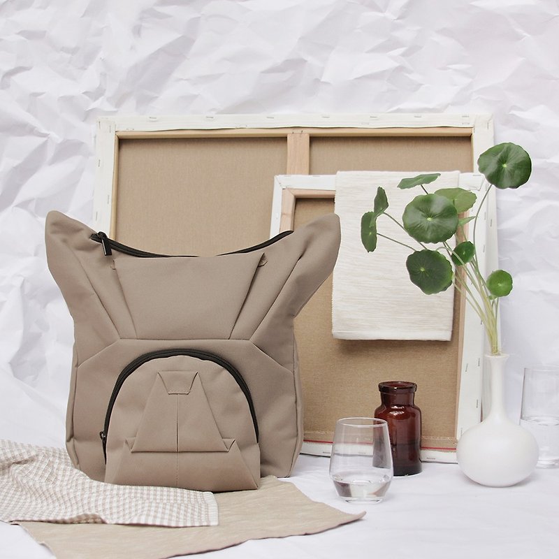 ORIBAGU Origami Brown Bucket Backpack - Backpacks - Polyester Brown