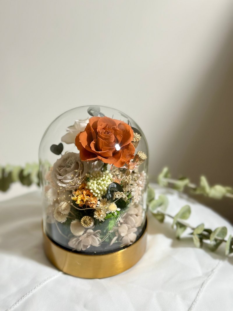 Textured retro orange rose eternal flower glass cup night light New Year's gift Valentine's Day gift New home gift - Lighting - Plants & Flowers 