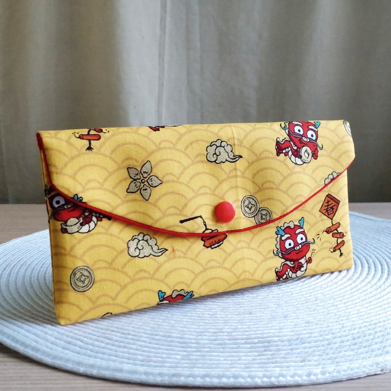 Lovely hot stamping [Honglong Rich Red Envelope Bag, Yellow] Passbook Cover, Cash Storage Bag - Chinese New Year - Cotton & Hemp Yellow