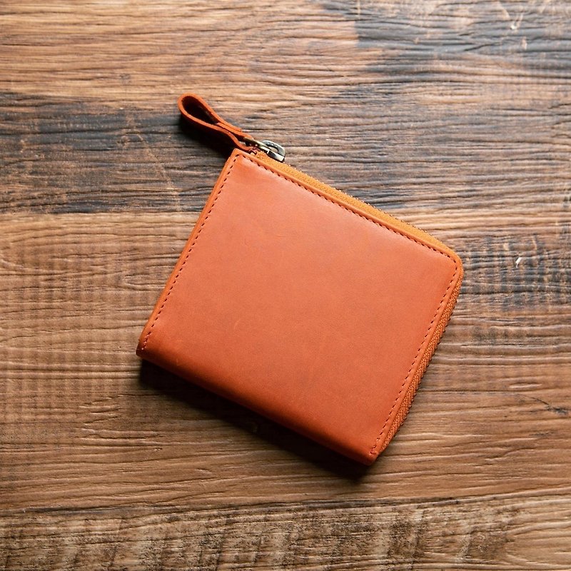 TIDY mini Nuance Color Mini Wallet Organize and Cultivate Wallet L-shaped Zipper Leather Japan Name Engraved RFID [Orange] - Wallets - Genuine Leather Orange