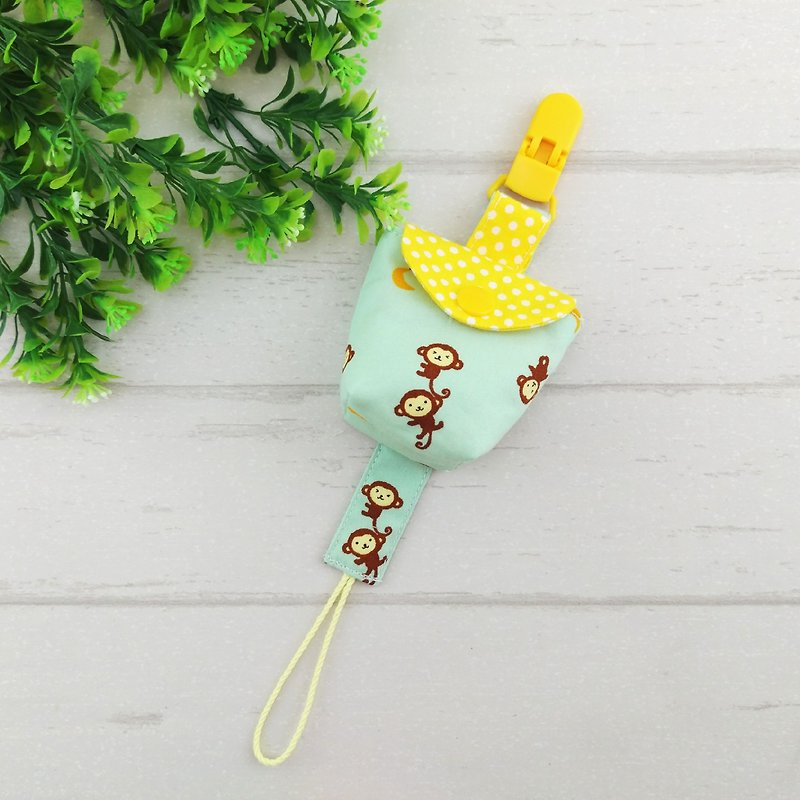 Monkey love banana - 3 colors available. A set of pacifier storage bag + pacifier chain (up to 40 embroidery name) - Baby Bottles & Pacifiers - Cotton & Hemp Green