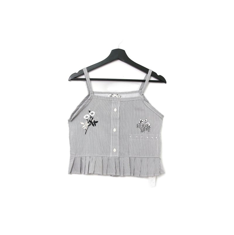 Back to Green-再製刺繡背心 黑白條紋 水鑽  sv-20/vintage vest - 背心/無袖上衣 - 棉．麻 
