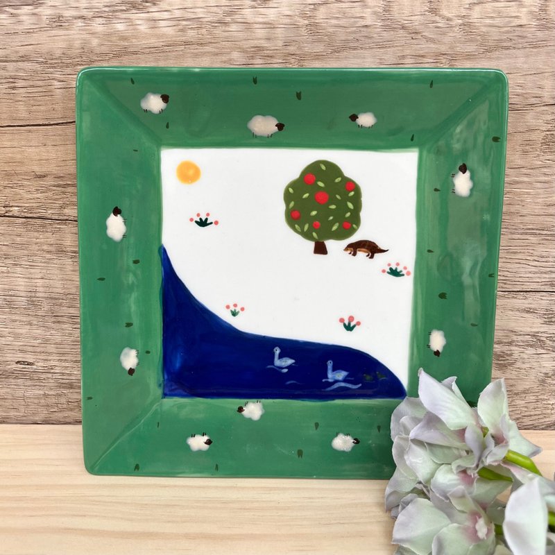 A Lu Happy Forest pottery plate/decoration/gift original hand-painted only one piece - Plates & Trays - Pottery Multicolor