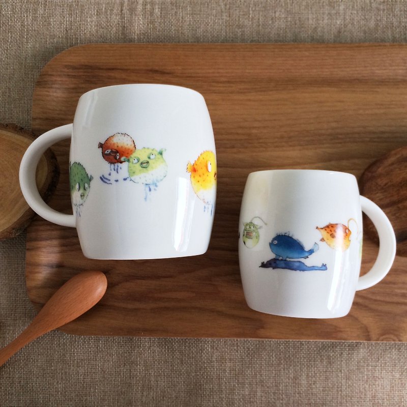 Ocean Mark on Cup - Pufferfish Deep Sea Fish - Mugs - Porcelain Blue