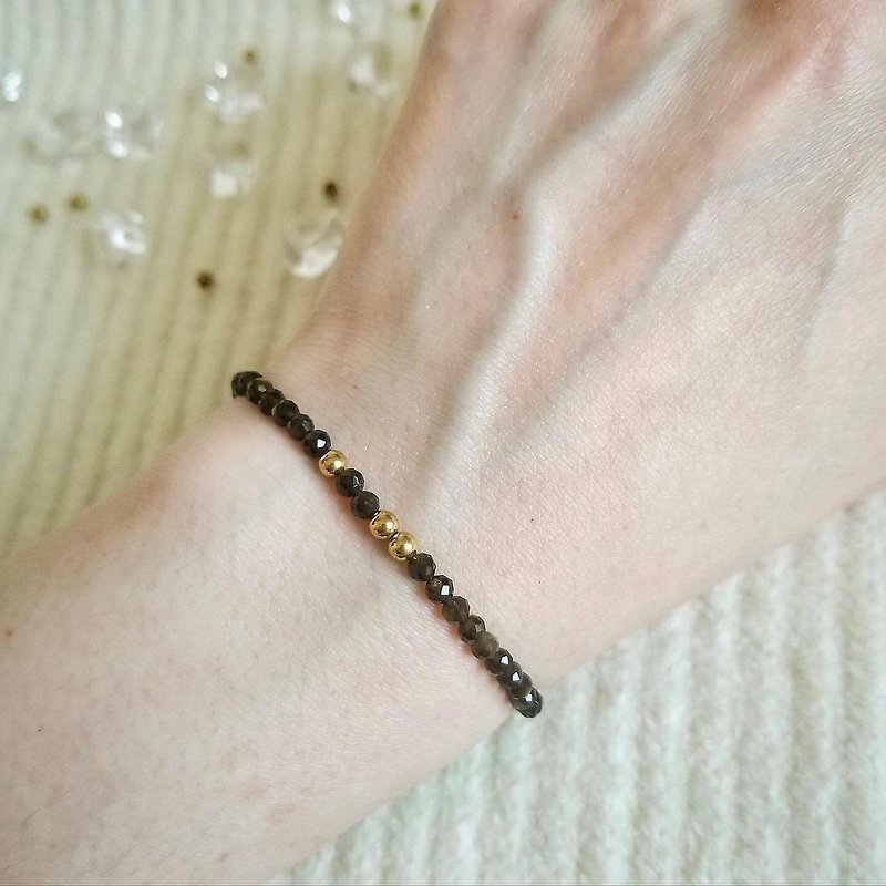 Golden Obsidian Minimalist Bracelet | Nov Birthstone | Handmade Jewelry Gift - Bracelets - Crystal Brown