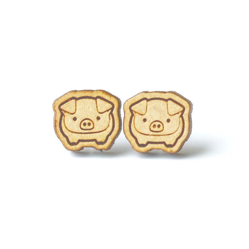 Plain wood earrings-Little Pig - Earrings & Clip-ons - Wood Brown