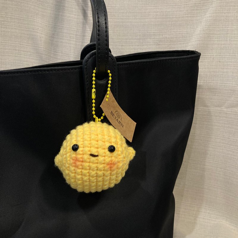 lemon crochet keychain - 鑰匙圈/鑰匙包 - 棉．麻 黃色