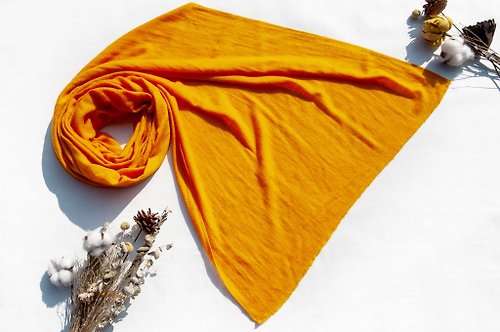 omhandmade 喀什米爾Cashmere/羊絨圍巾/純羊毛圍巾披巾/戒指絨披肩-夕陽橘色