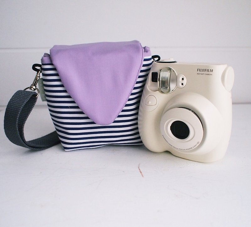 hairmo三角信封側背拉鍊相機包-藍條紋+紫(單眼/類單眼/拍立得) - 相機包/相機袋 - 棉．麻 紫色