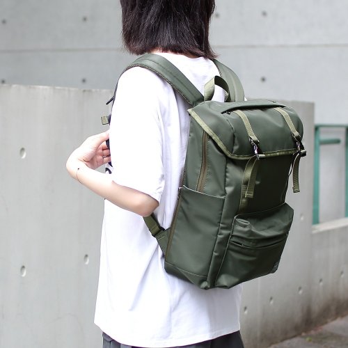 BAGCOM 帶釦多層後揹包(14'' Laptop OK)-軍綠 105388